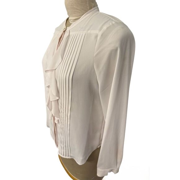 Calvin Klein Ruffle Front Pintuck Blouse Off White Sz. PM Feminine - Picture 6 of 12